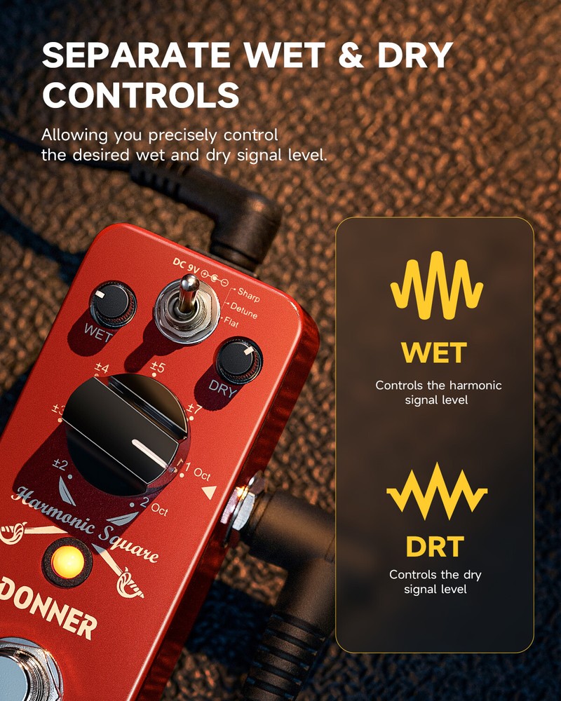 Donner Harmonic Square Mini Octave Effect Pedal Pitch Shifter 3 Tone True Bypass