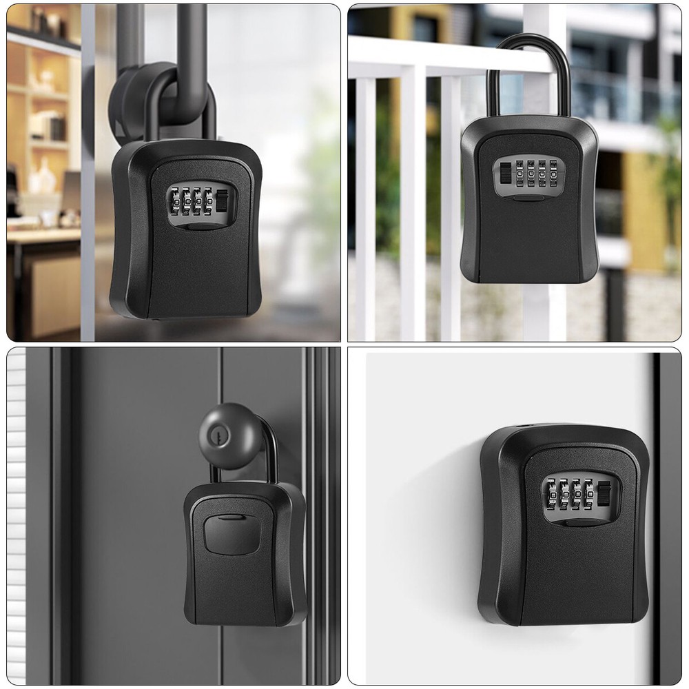 4-Digit Combination Key Safe Lock Box Portable Wall-Mounted Security Storage Box