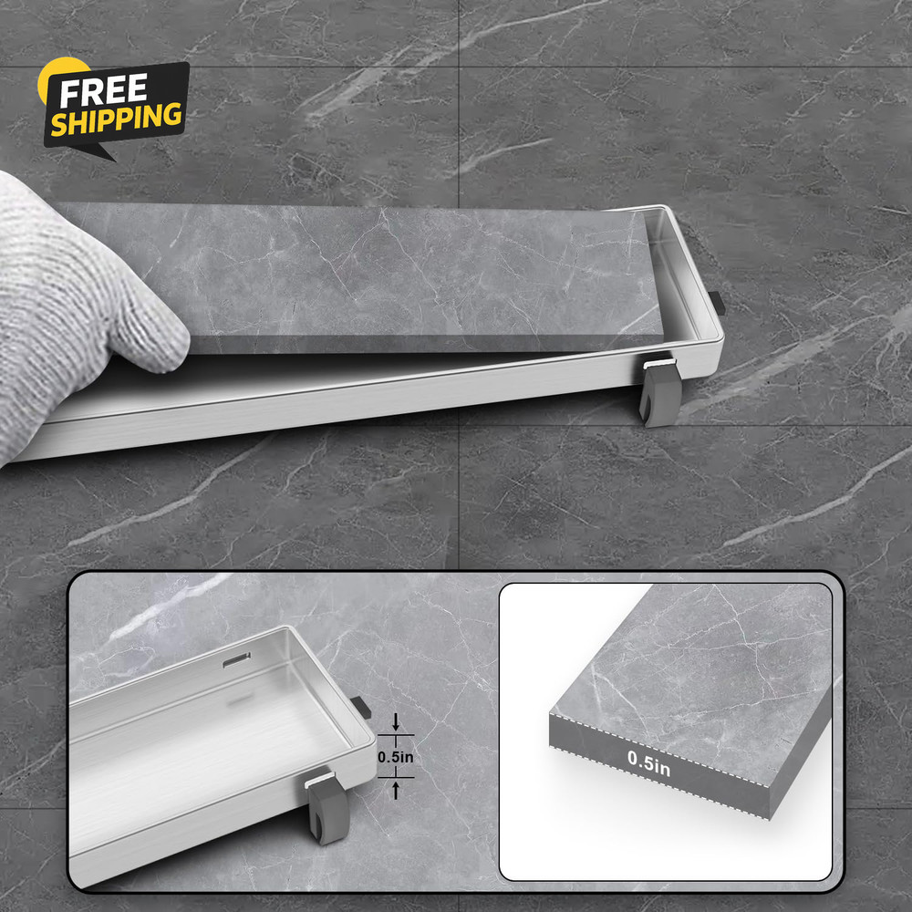 Linear Shower Drain 30 Inch Brushed Nickel with Tile Insert Rectangle Floor