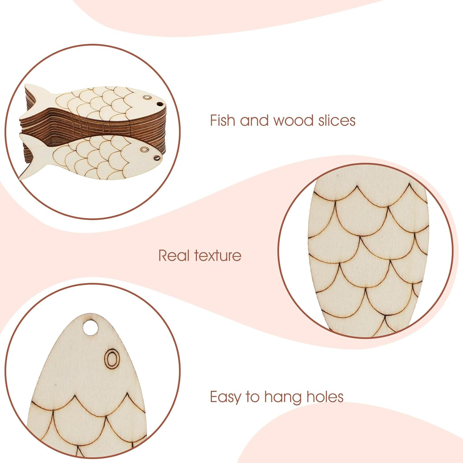 DIY Wood Fish Cutouts, 36 Pcs Unfinished Wooden Fish Shaped Ornament Blanks Sign