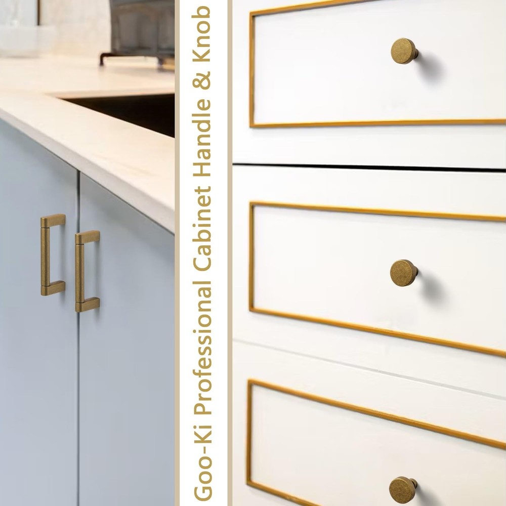 Goo-Ki 6 Pack Cabinet Knobs Antique Brass Drawer Knobs - Solid Zinc Alloy Sin...