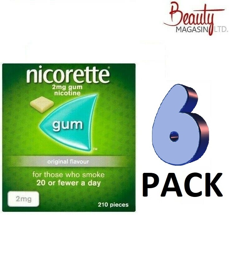 6 x Nicorette ORIGINAL Chewing Gum 2mg 210 Pieces "FREE SHIP TO USA"
