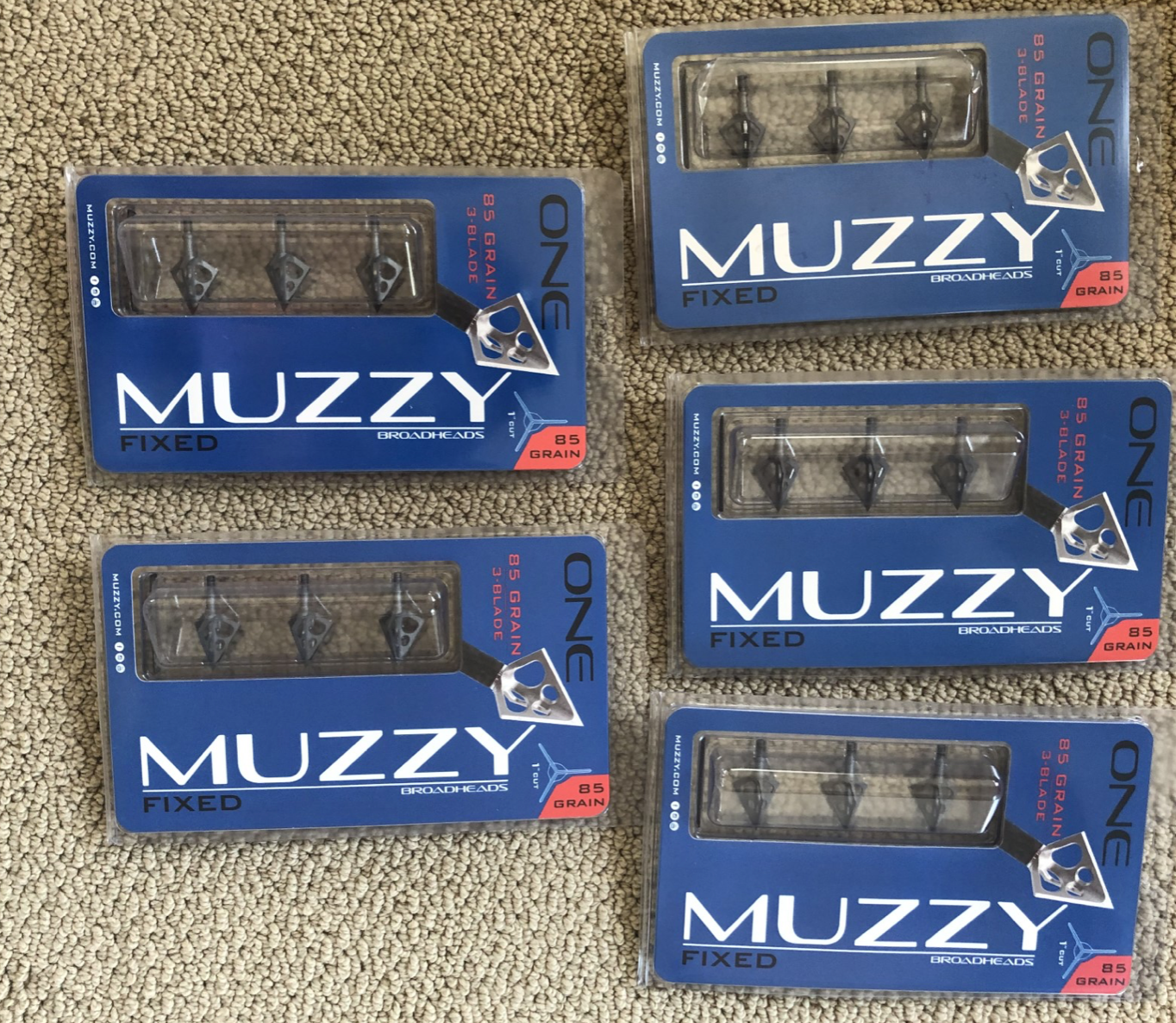 Muzzy - ONE 3 Blade 85 g Broadhead, 1 " Cut ( 5 Packs ) - AUTHORIZED DEALER