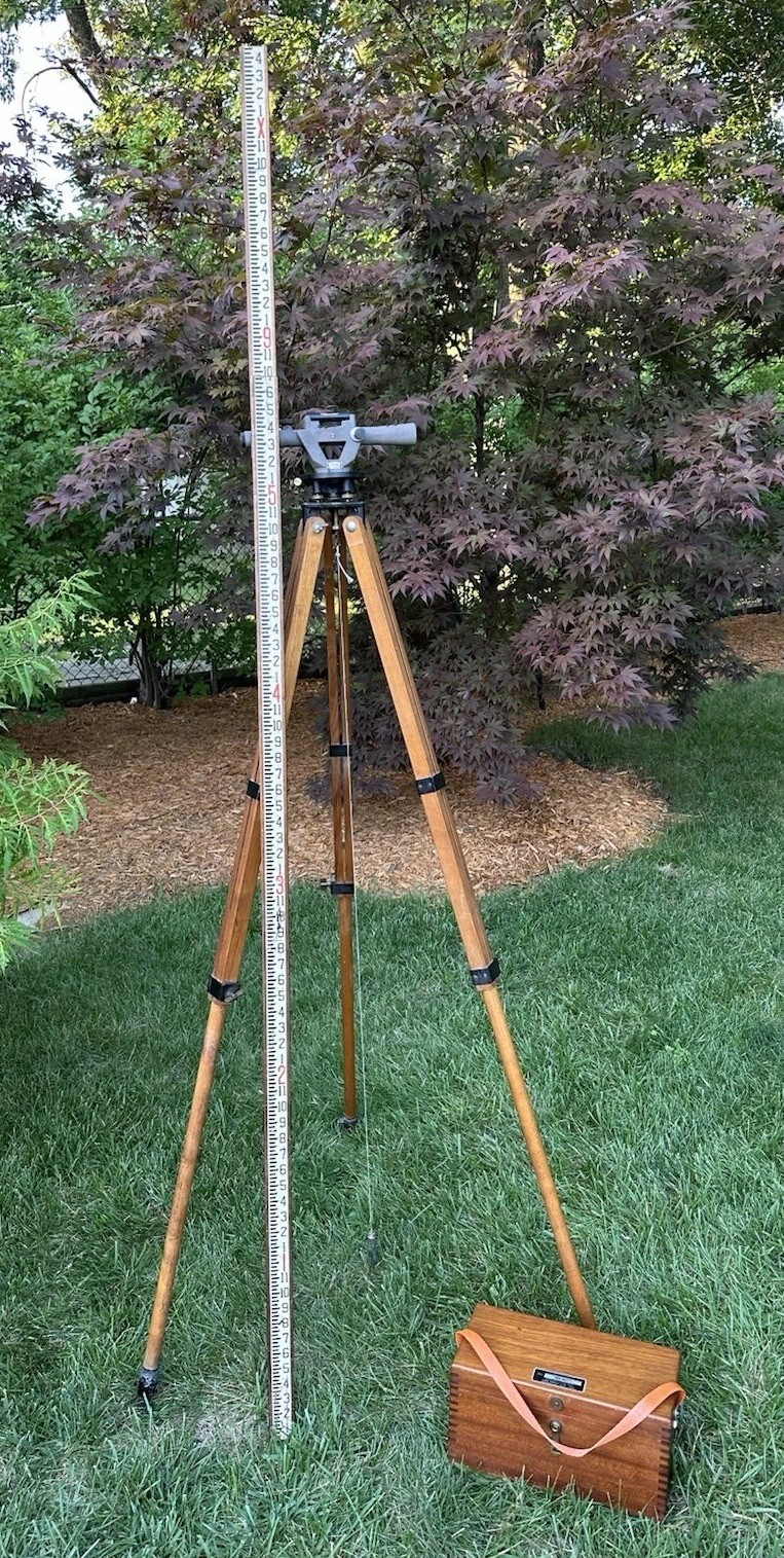 Vintage Sears Roebuck Surveyor Transit Tripod Range Rod Prism Pole Theodolite