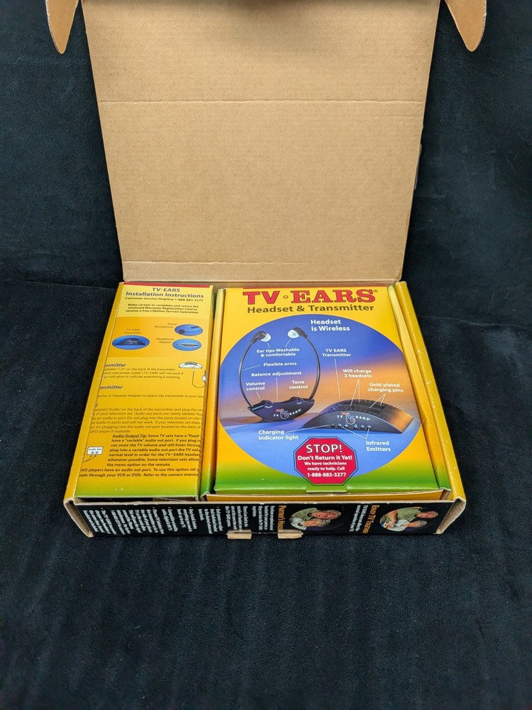 TV Ears Original Wireless Transmitter Headset TV Listening Device open box