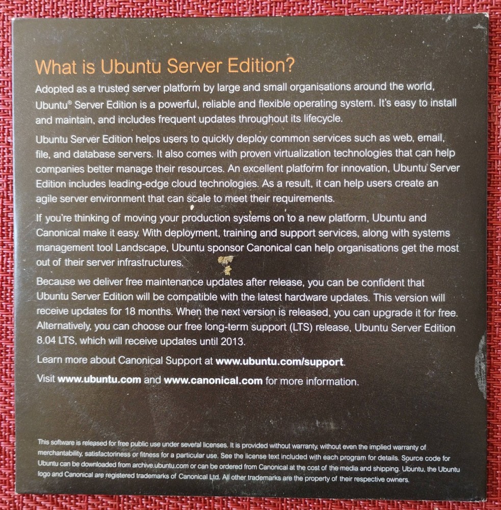 Ubuntu 9.04 Server Edition operating system on CD