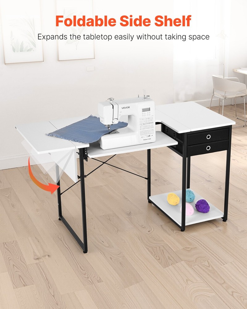 HOT/ Sewing Table,Multipurpose Sewing Machine Table with Drawers,Foldable Side