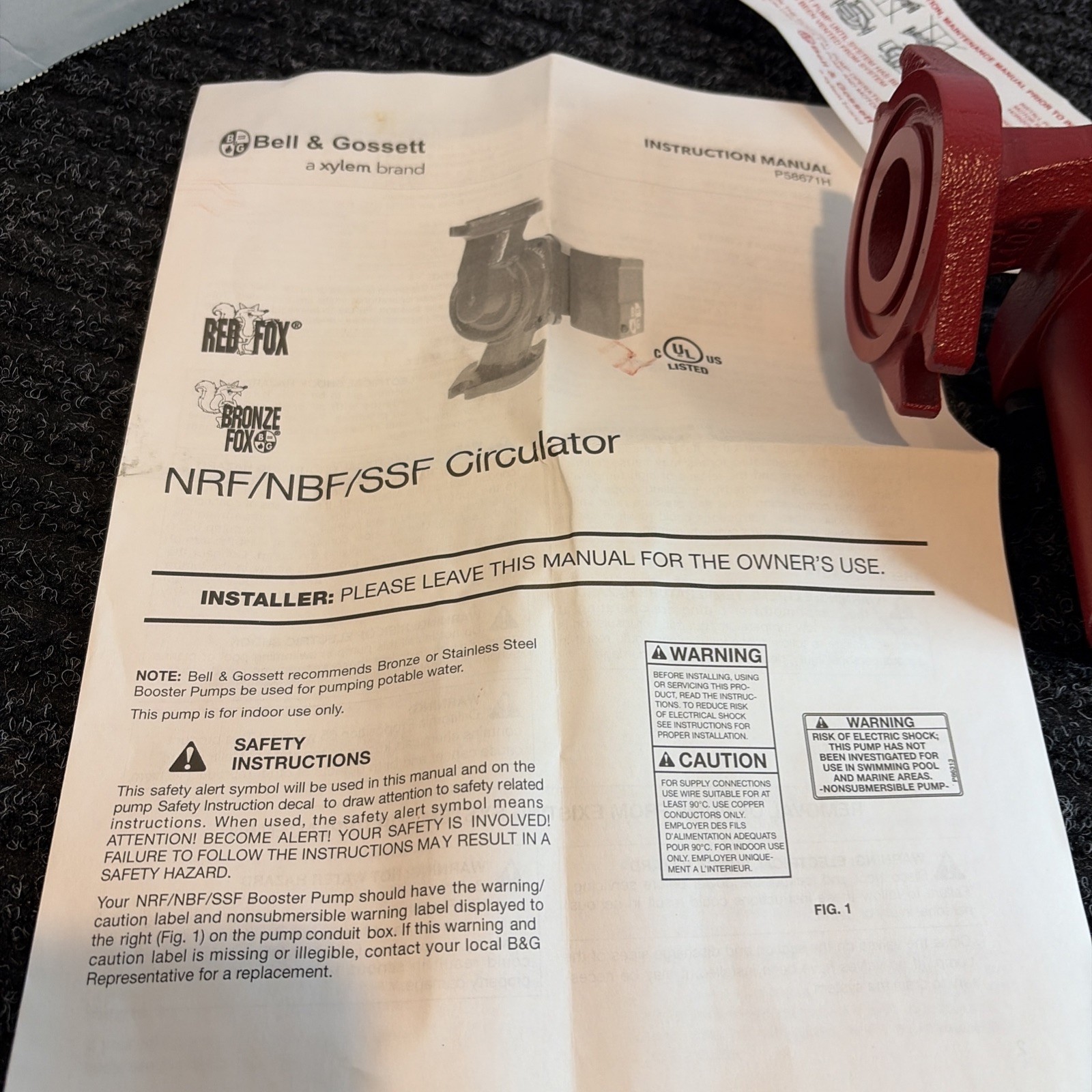 Bell & Gossett 103251 1/25 HP, NRF-22 Red Fox Circulator Pump - NEW