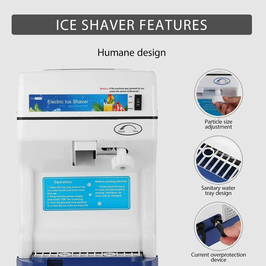 Electric Ice Crusher Shaver Shaving Snow Cone Maker Machine 265lbs/hr Commercia