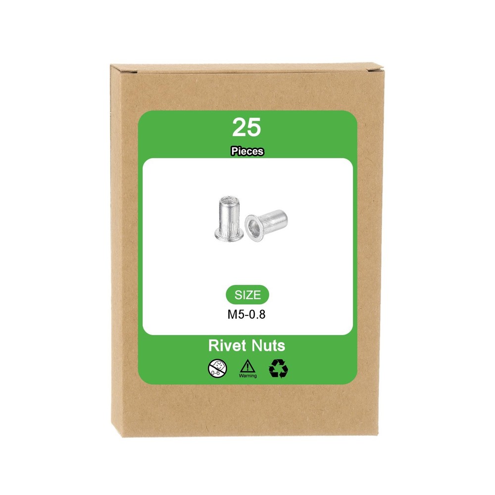 25Pcs Rivet Nuts Flat Head, M5 Aluminum Alloy Thread