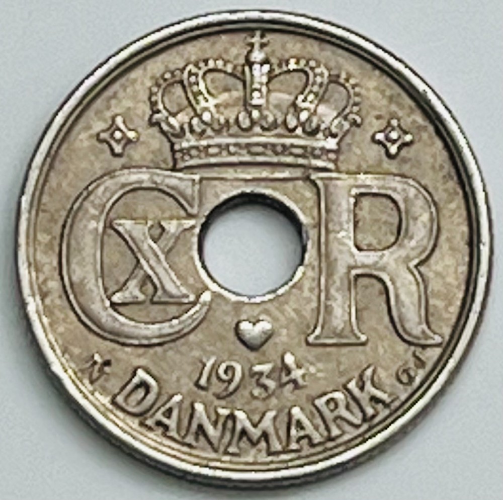 1934 Denmark 10 Ore KM# 822.2 Circulated Condition