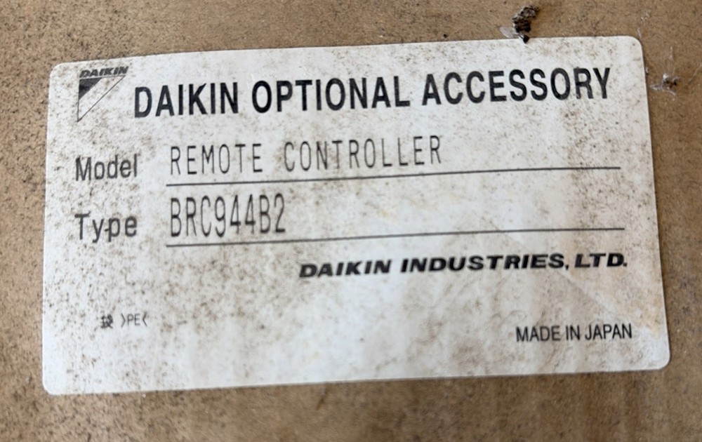 Daikin Remote Controller & Cable, BRC944B2 & BRCW901A08, W/Hardware, New