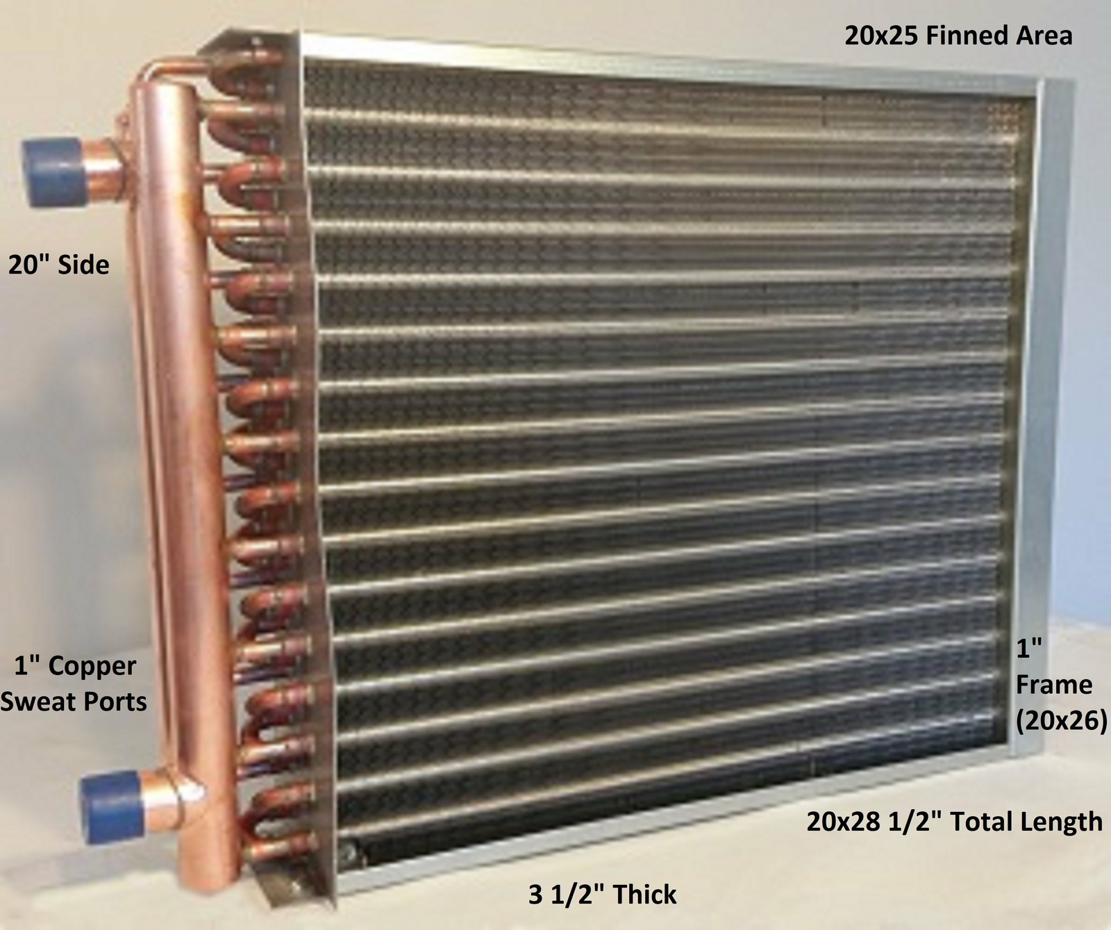 20x25 Water to Air Heat Exchanger 1" Copper Ports w/ EZ Install Front Flange
