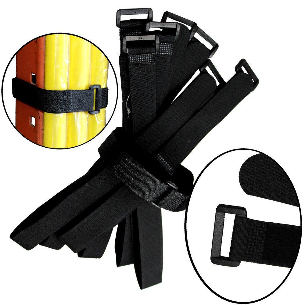 Durable 10 Hook and Loop Reusable Cable Tie Down Straps Kit 20 inch x 1" Black