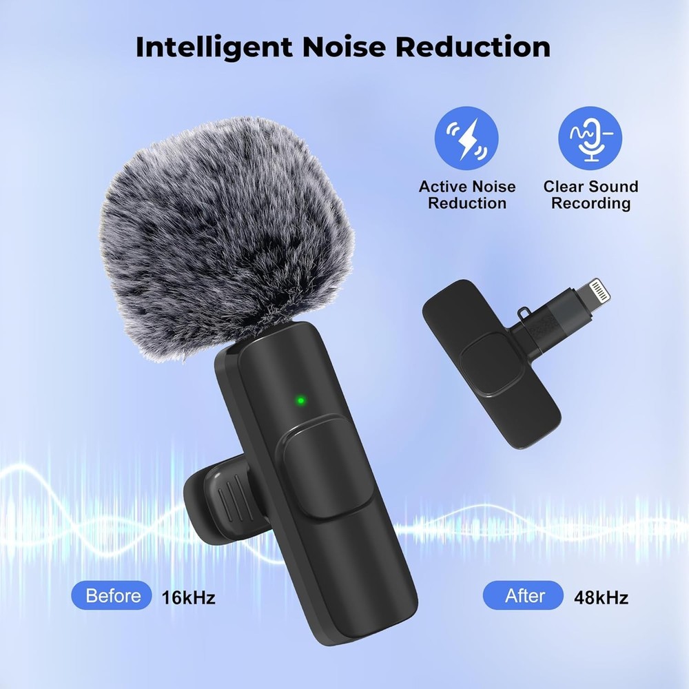 Omnidirectional Wireless Microphone for Podcasts - iPhone & Android Compatible
