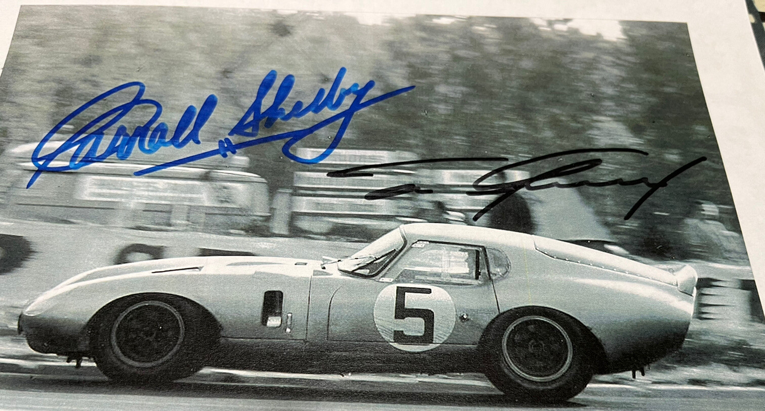 Carroll Shelby Signed & Dan Gurney Signed Cobra Daytona GT Coupe Photo FORD FUN!