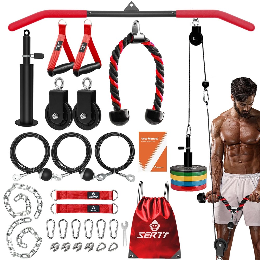 Cable Pulley System Gym, Tricep Workout Pulley System for LAT Pulldown, Bicep...