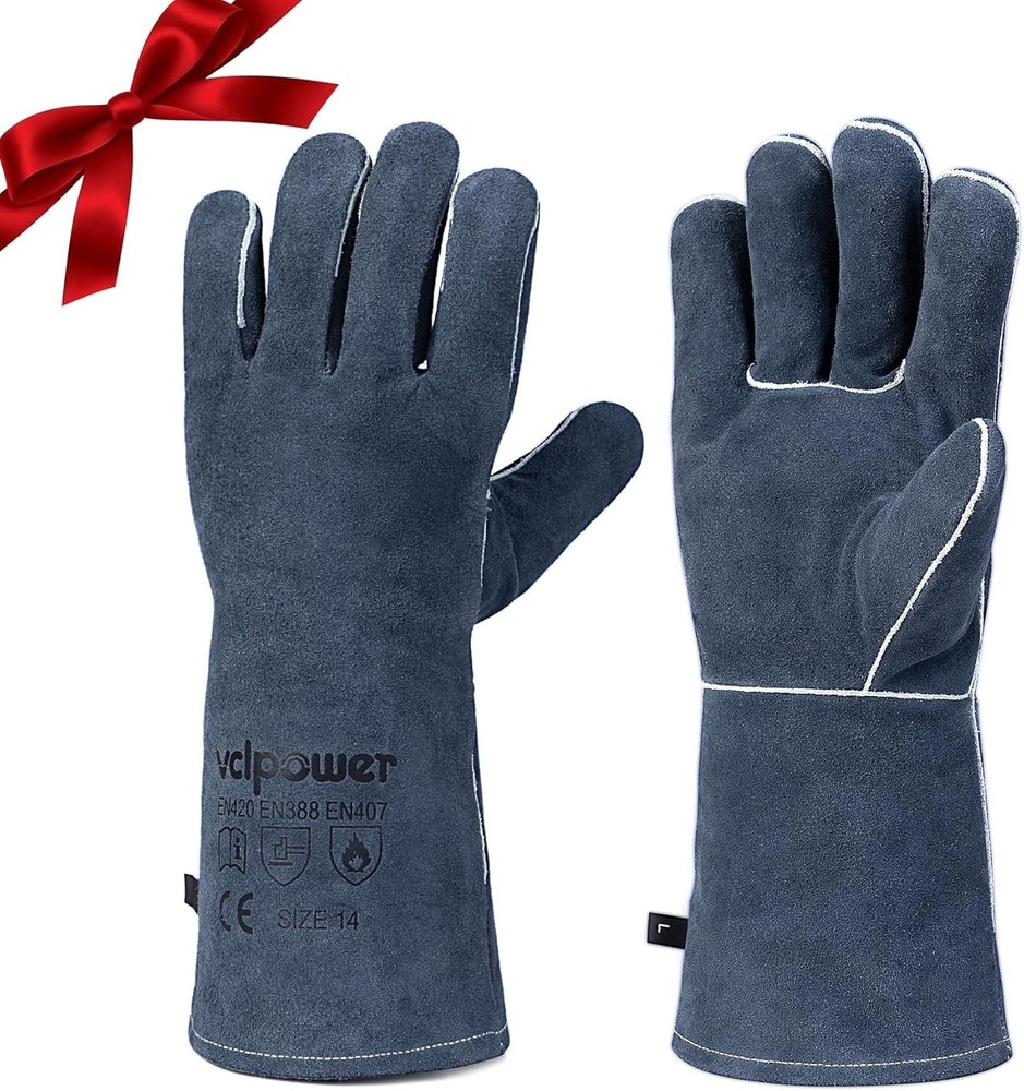 Fireplace Welding Gloves Fire Heat Resistant 14IN Fireproof Leather for Welding