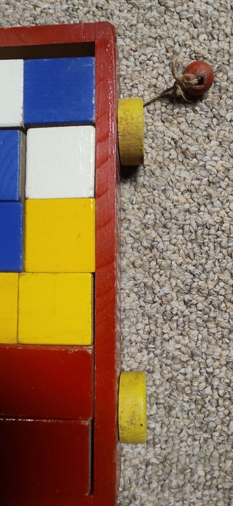 Vintage Wooden Pull Cart Building Blocks