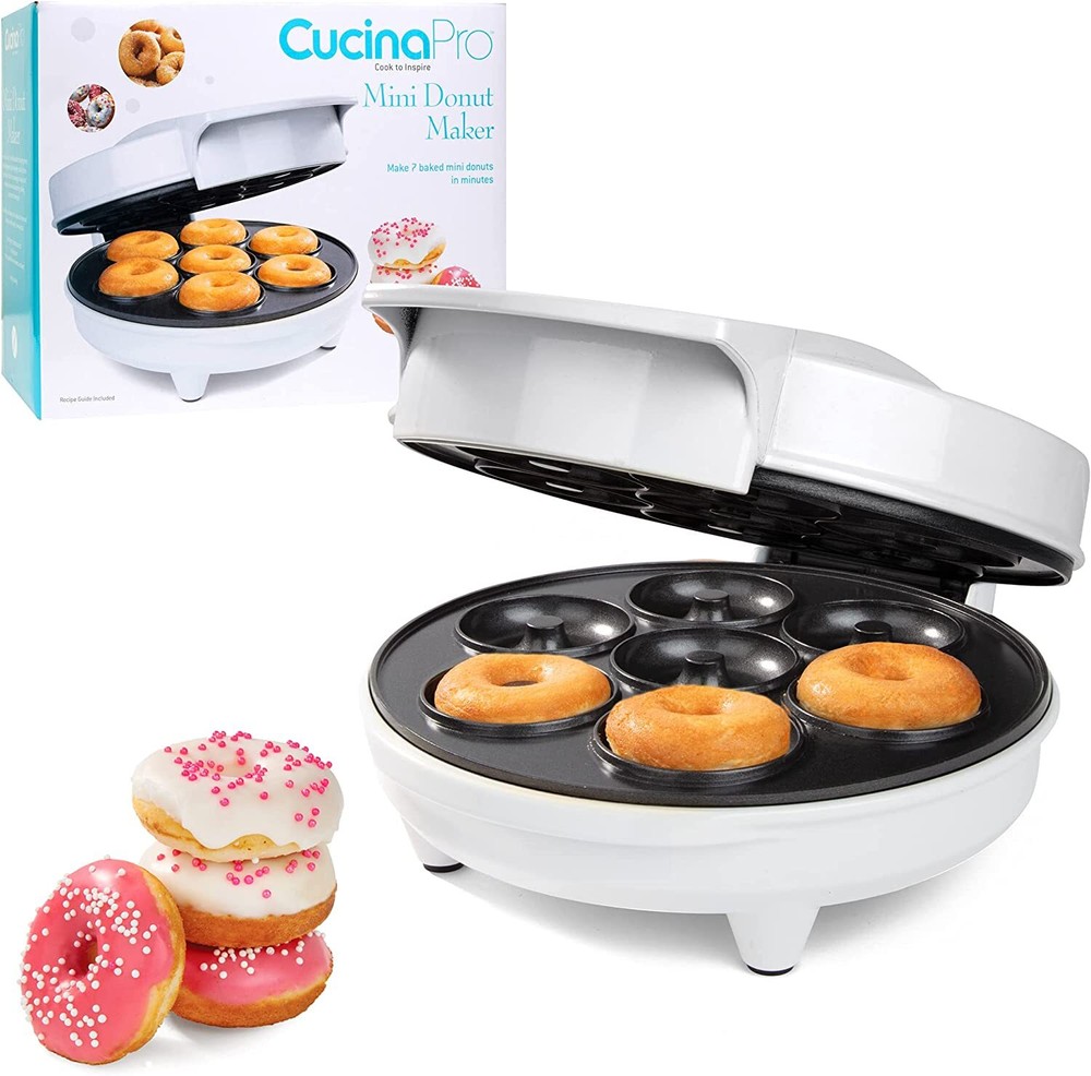 CucinaPro Mini Donut Maker - Makes 7 Small Doughnuts- Electric Nonstick Surface
