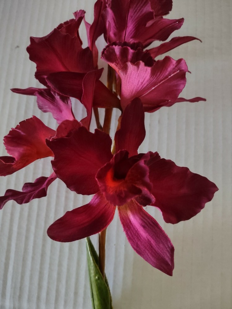 Artificial Mini Cattleya Orchid stem DEEP BURGUNDY WINE