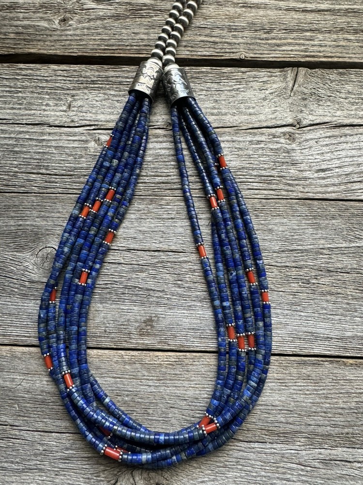 Sterling silver lapis multistrand necklace 26 inch