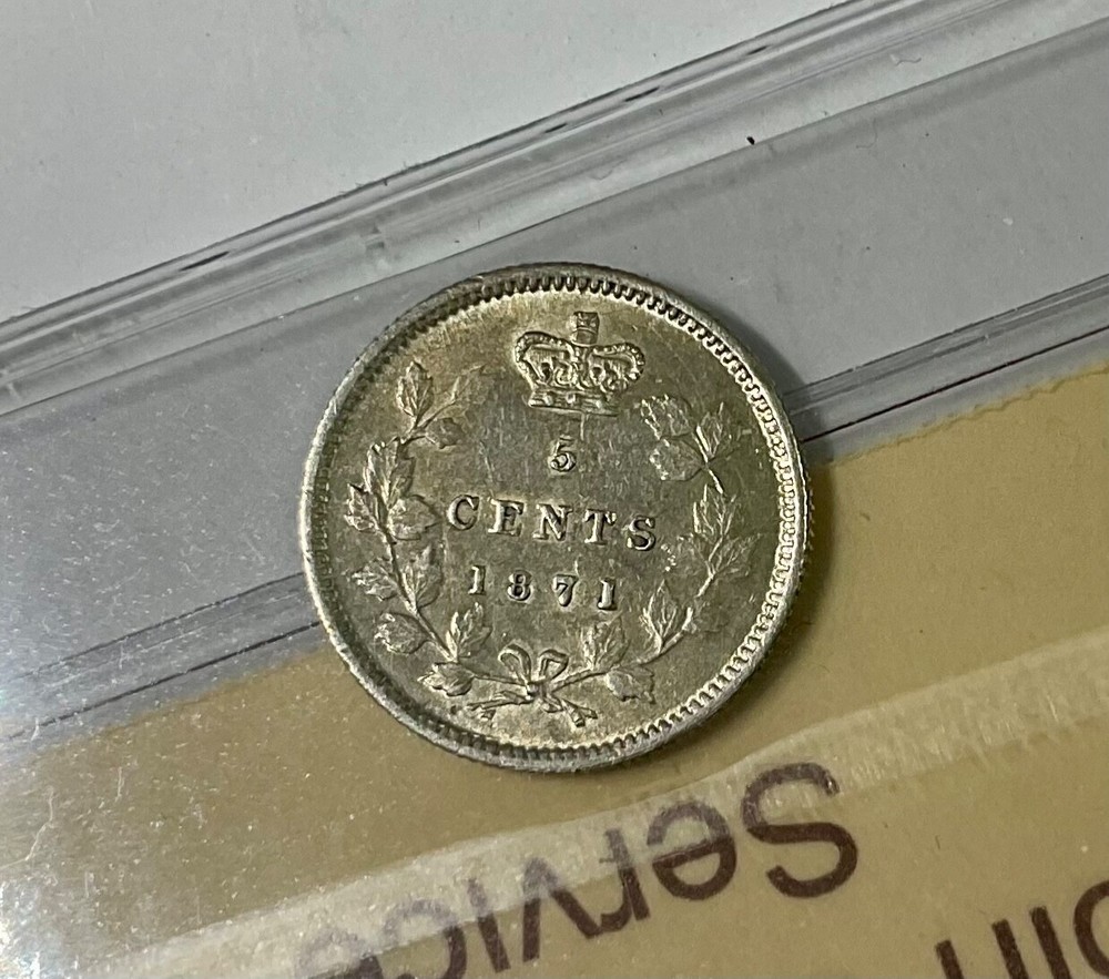 1871 CANADA FIVE CENTS SILVER VICTORIA ICCS grade EF40