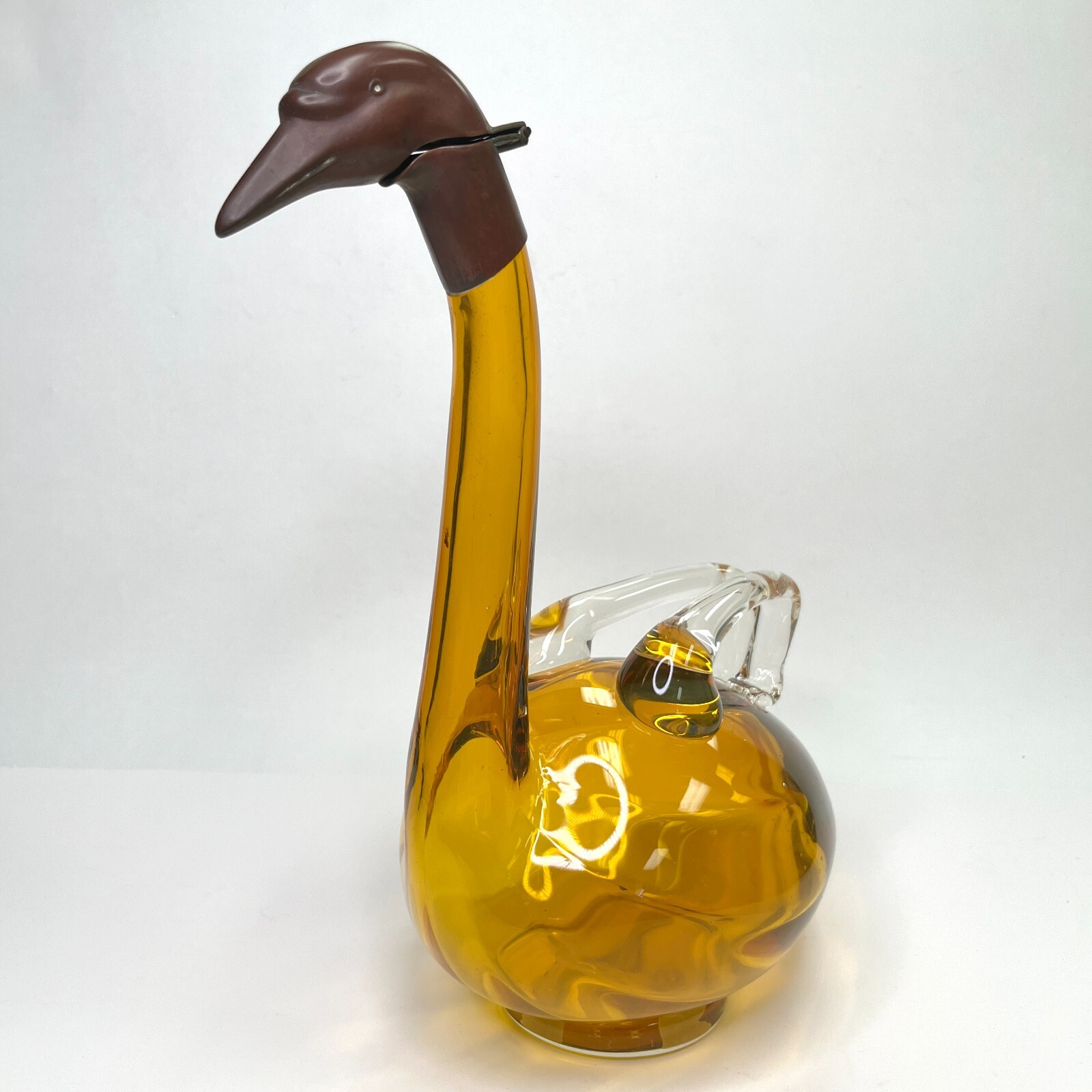 Czechoslovakia Amber Glass Decanter Goose Swan Duck Claret Jug