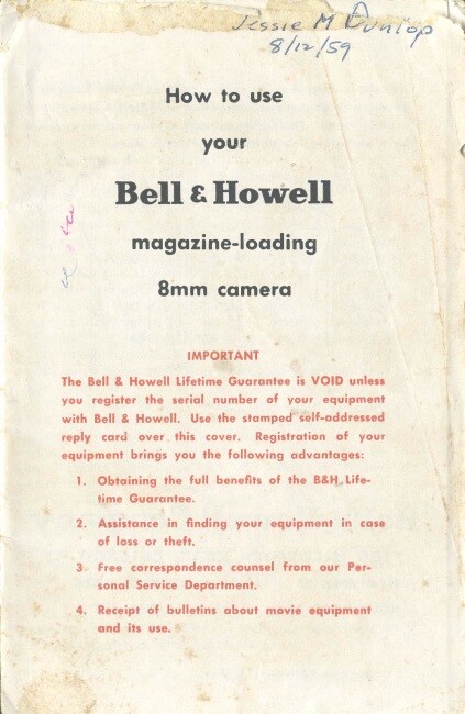 Bell & Howell 172-A and B 8mm Camera Instruction Manual Original