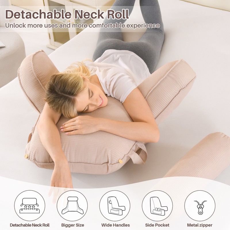 Reading Pillow with Arms Soft Backrest Support Pillow with Side Pocket