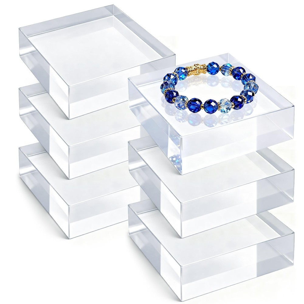 Acrylic Display Blocks - 6 Clear Cube Risers for Jewelry, Perfume, Props