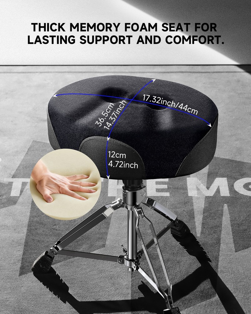 Donner Saddle Drum Throne Drum Stool Thick Memory Foam Ergonomic Seat Adjustable