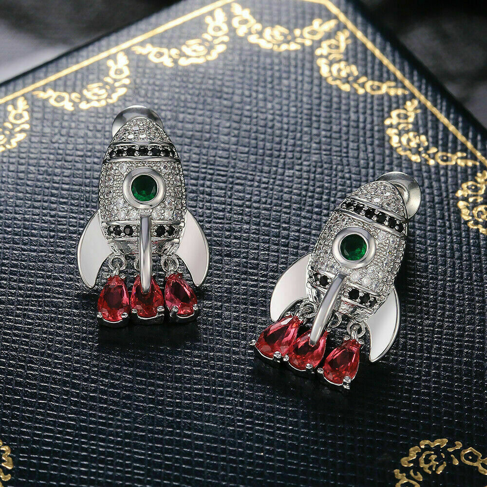 Drop Dangle Earrings 14K White Gold Finish 1.8Ct Lab Created Ruby & Emerald