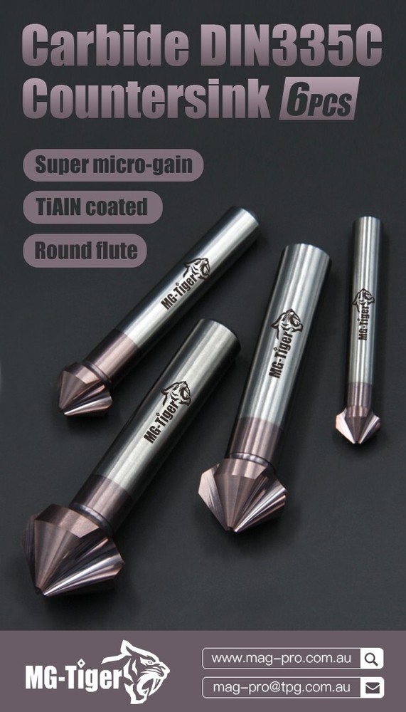 6pcs Solid Carbide DIN335C Countersink