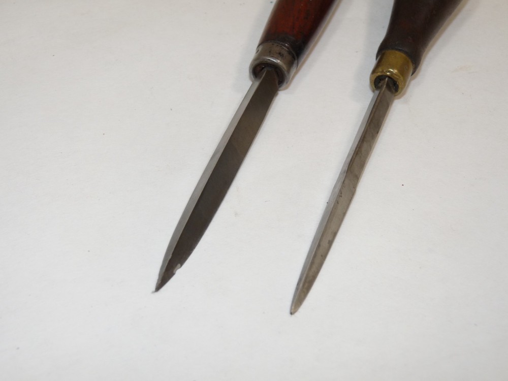 2 Vintage Triangular Scrapper / Burnishers Wood Handles