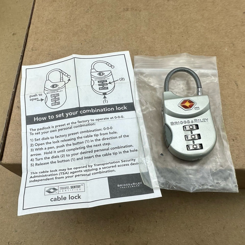 Briggs & Riley TSA Combination Luggage Cable Lock - NEW Silver