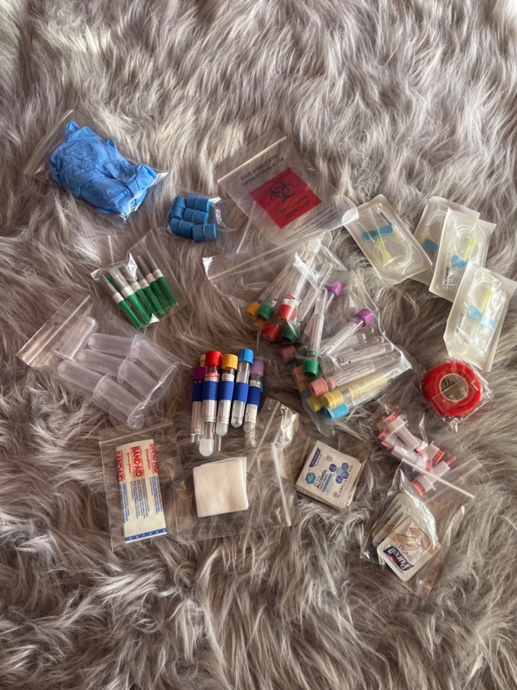 Phlebotomy Student Practice Kit -Tubes, Tray, Gloves & More Educational Use Only
