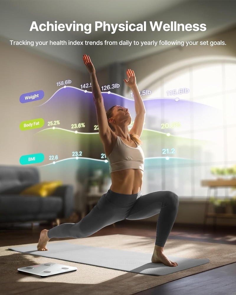 Smart Scale with BMI & Body Fat, Bluetooth Sync, 13 Analyzer