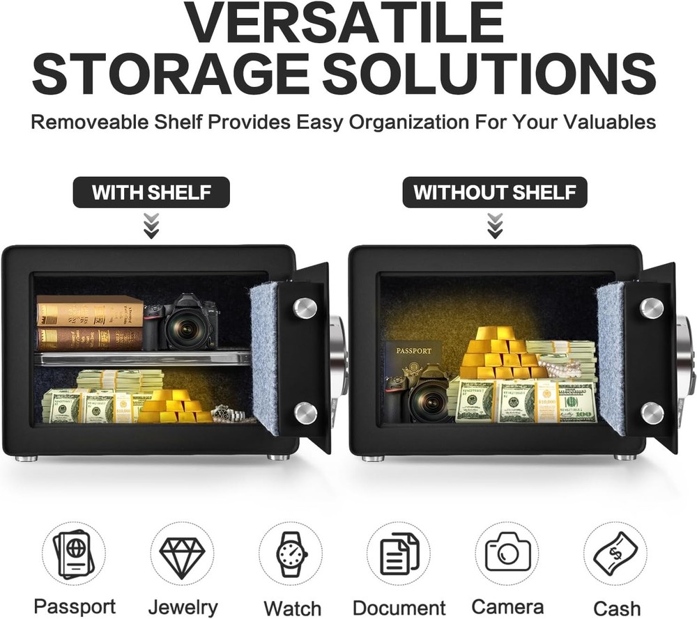 Small Digital Safe Box with Alarm Removable Shelf Key & Code Lock. -1.0 Cubic Ft