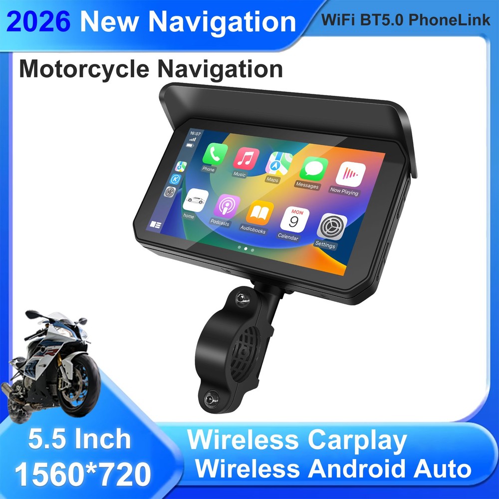 Motorcycle CarPlay Android Auto GPS Navi Waterproof IPS Touch Screen Bluetooth