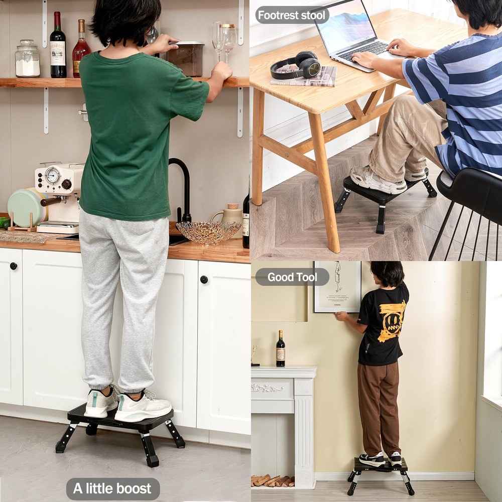 Folding Step Stool Height Adjustable 1- Step 330lbs Sturdy Portable Step Plat...