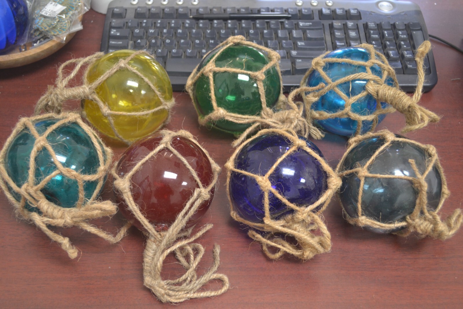 7 PCS REPRODUCTION GLASS FLOAT BALL WITH FISHING NET 4" **PICK YOUR COLORS**