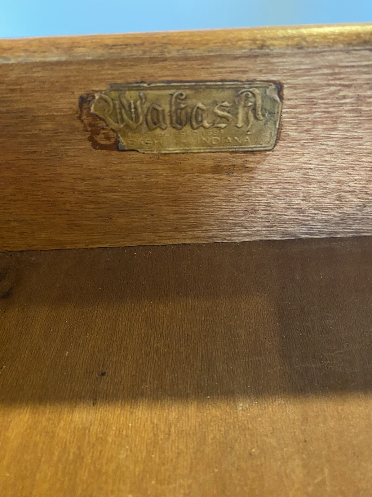 Wabash Antique Wooden Bookcase 3 Shelves Carved Details Brass Handles