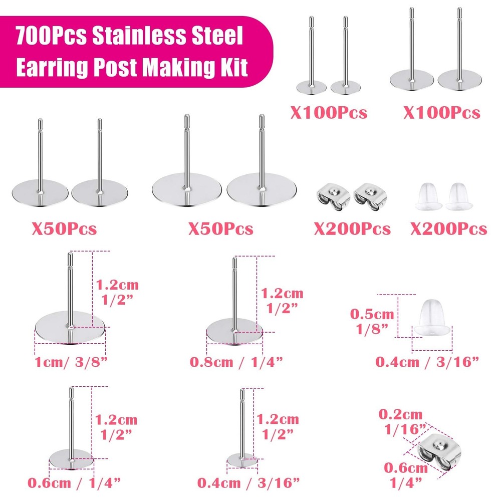Earring Posts and Backs, Flasoo 700Pcs Stud Earring Making Kit with 300Pcs St...