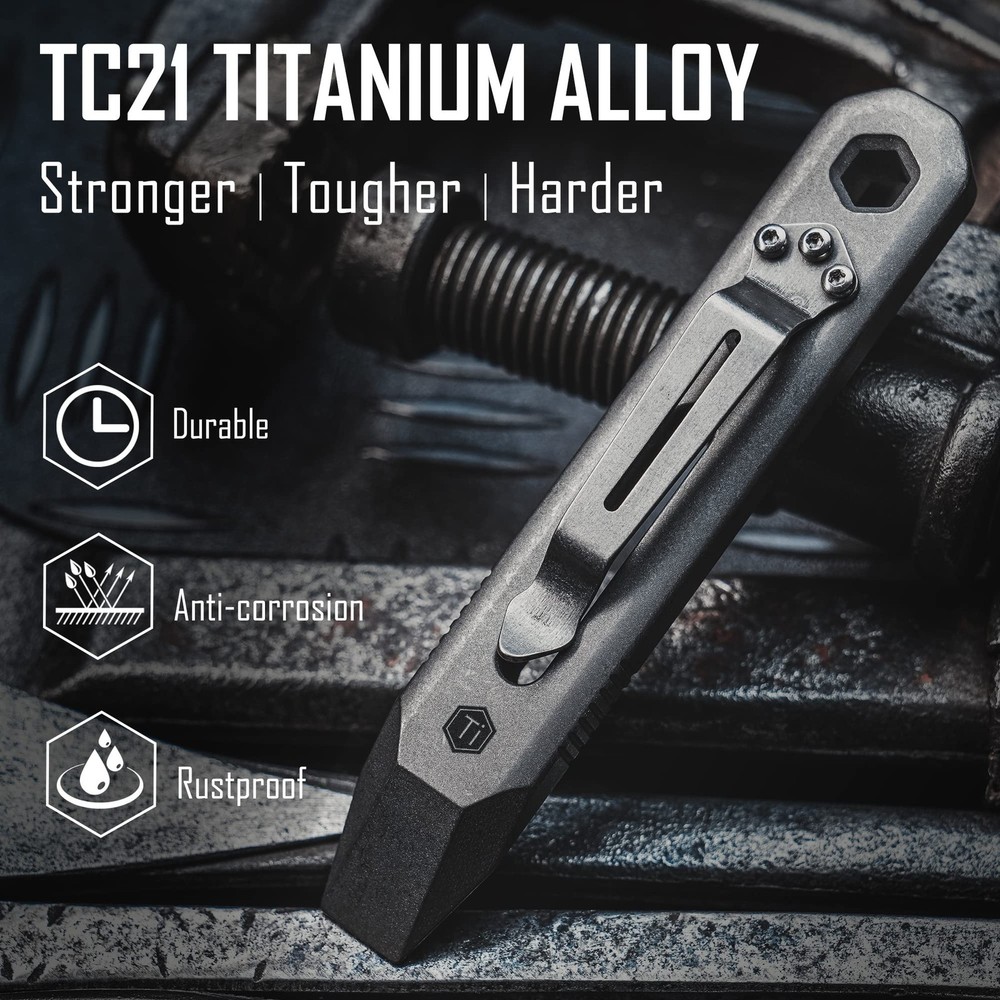 KR00 EDC Pocket Pry Bar Bit Bar Titanium Multitool with Pocket Clip