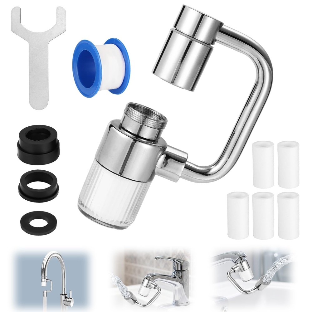 360° Rotating U Shaped Faucet Extender, Universal Faucet, with 5 Filter Elements