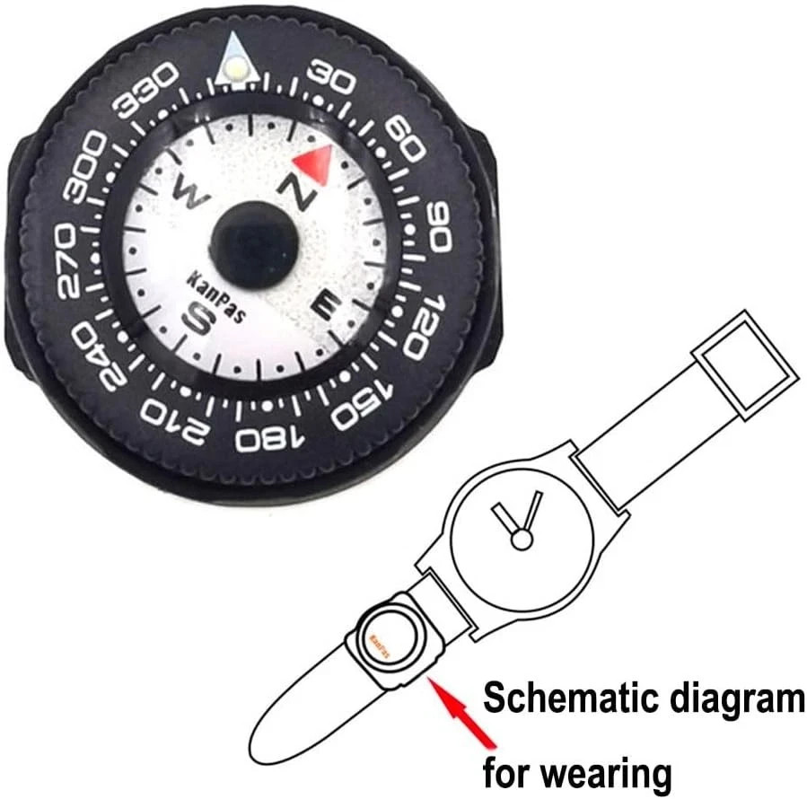 Mini Button Map Compass with Turnable Bezel for Watchband Every Day Carry