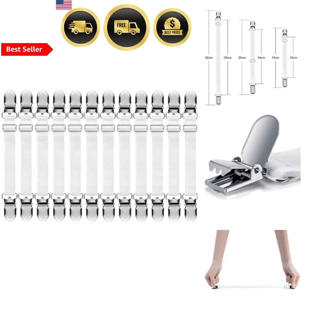 Bed Sheet Clips Straps Adjustable Mattress Corner Holders 12 Pcs White