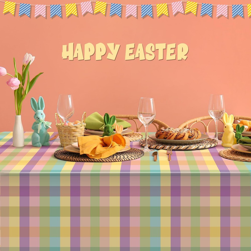 12Pcs Spring Easter Buffalo Plaid Checkered Tablecloth Decorations,Plastic Pu...