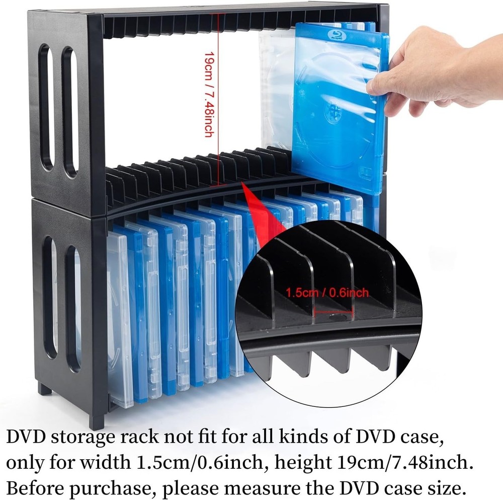 Stackable DVD Storage Rack, 2 Pack, Holds 40 Slim DVD Cases, Organizer